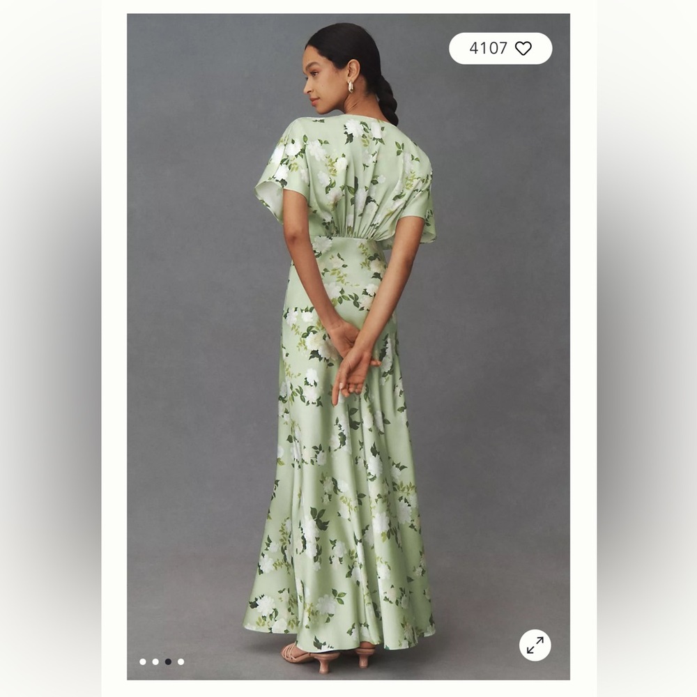 BHLDN Leila Deep V Flutter-Sleeve Satin A-Line Gown